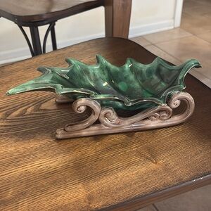 Holley Leaf Ceramic Sled Decor made from 1960's Atlantic Mold as is